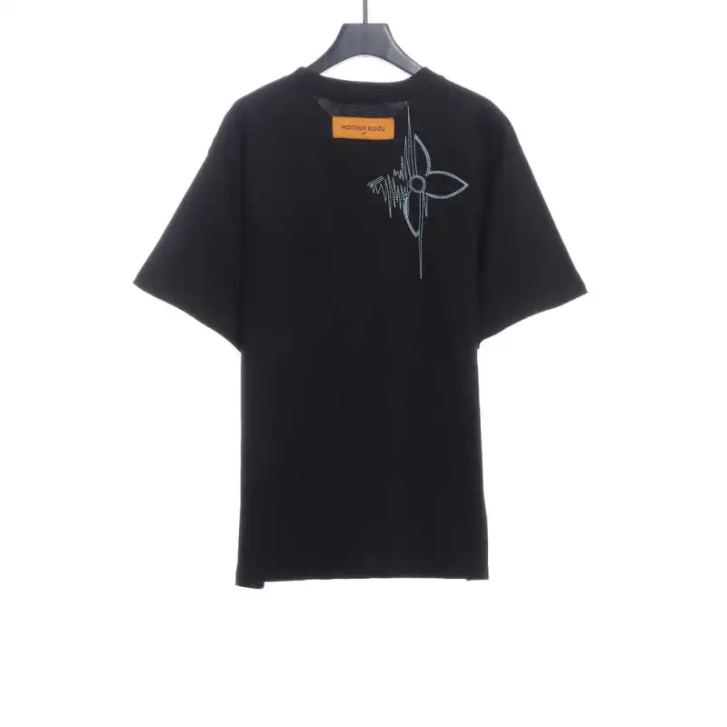 Louis Vuitton pattern embroidered round neck T-Shirts