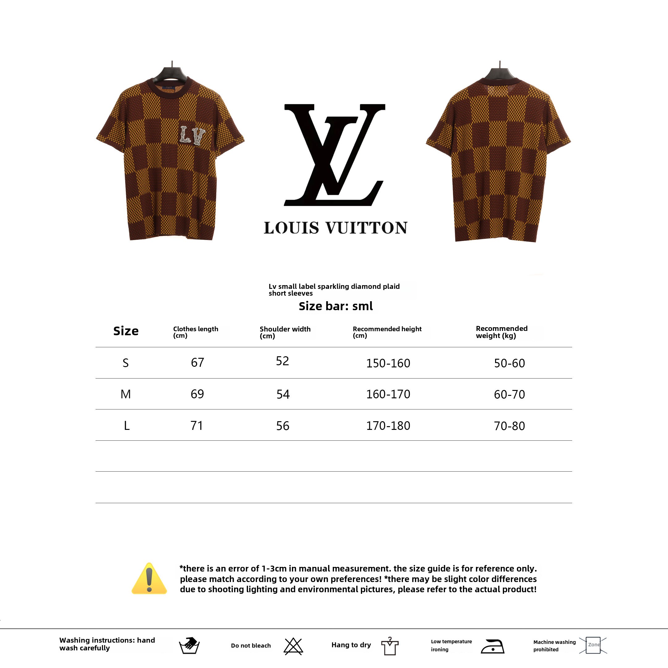 Louis Vuitton small logo diamond plaid T-Shirts