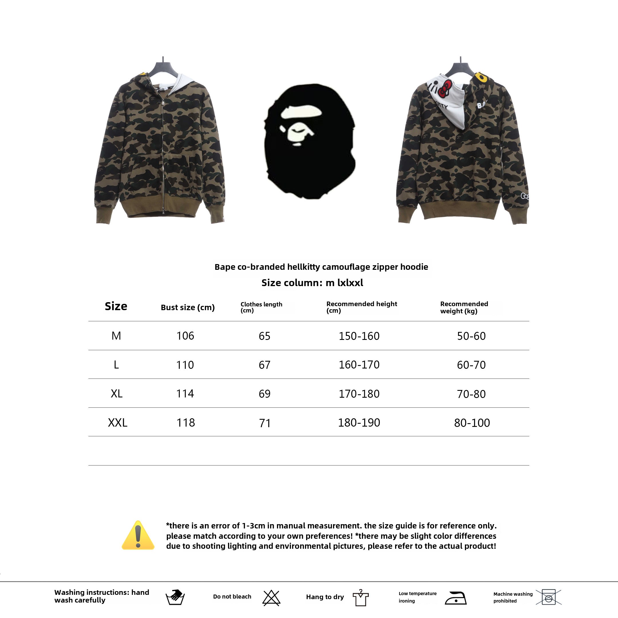 BAPE co-branded hell kitty camouflage zipper hoodie green