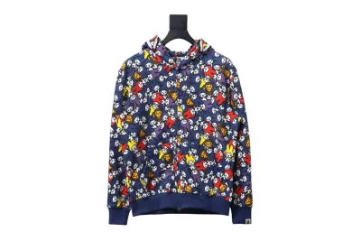 BAPE full print Melody shark head tiger head zipper double hooded hoodie 01