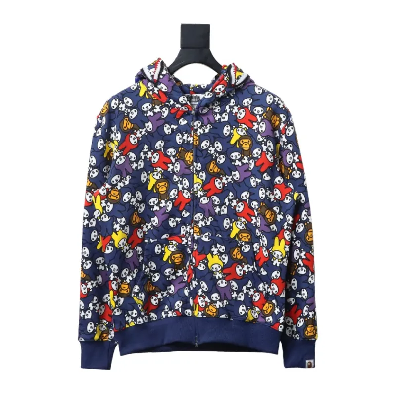  BAPE full print Melody shark head tiger head zipper double hooded hoodie
