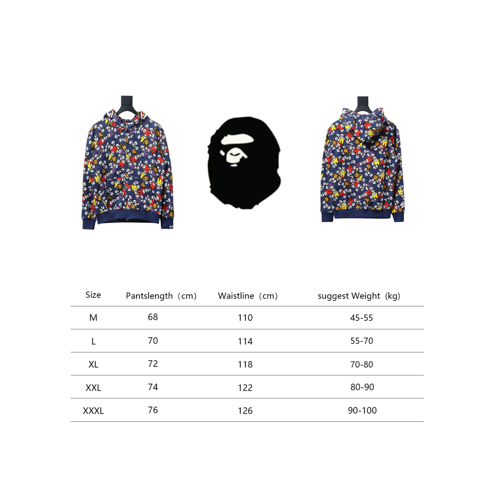 BAPE full print Melody shark head tiger head zipper double hooded hoodie