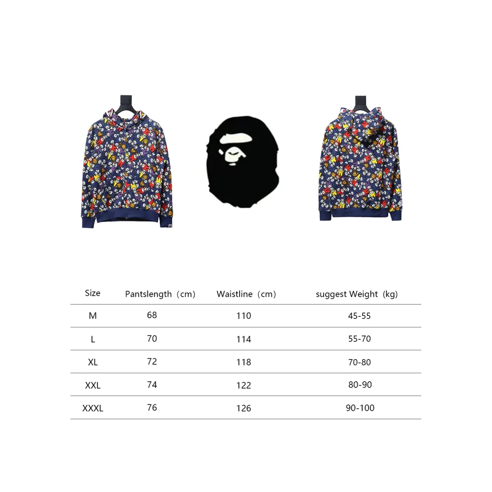  BAPE full print Melody shark head tiger head zipper double hooded hoodie
