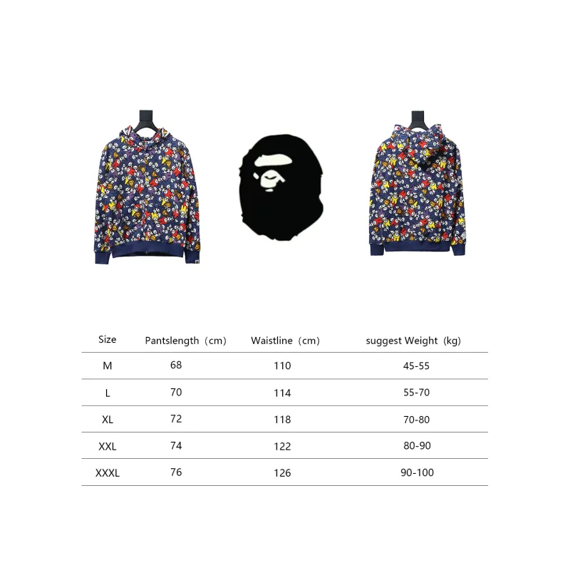 BAPE full print Melody shark head tiger head zipper double hooded hoodie