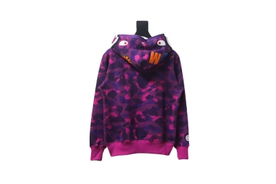 BAPE shark head tiger head zipper camouflage double hooded hoodie 02