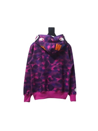 BAPE shark head tiger head zipper camouflage double hooded hoodie 02