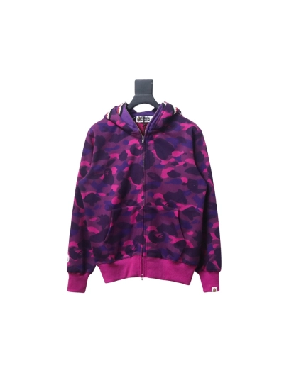 BAPE shark head tiger head zipper camouflage double hooded hoodie 01