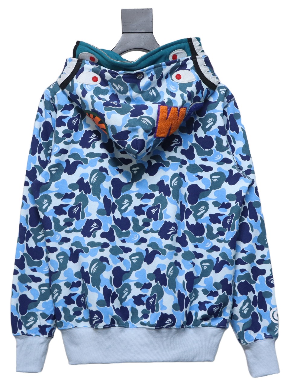 BAPE shark head tiger head zipper camouflage double hooded hoodie blue