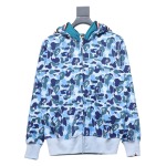 BAPE shark head tiger head zipper camouflage double hooded hoodie blue
