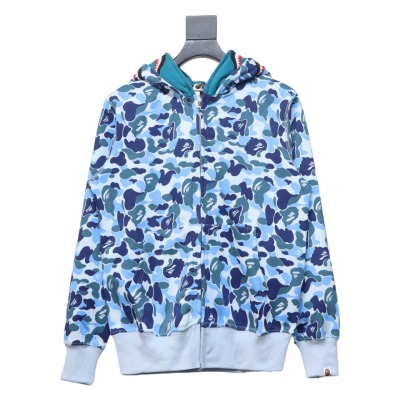 BAPE shark head tiger head zipper camouflage double hooded hoodie blue 01