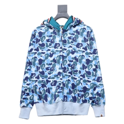 BAPE shark head tiger head zipper camouflage double hooded hoodie blue 01