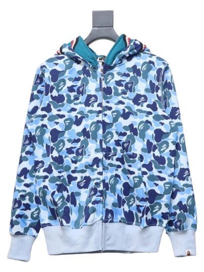 BAPE shark head tiger head zipper camouflage double hooded hoodie blue 01