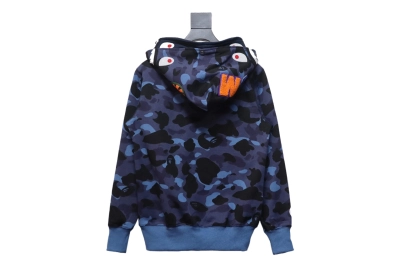 BAPE shark head tiger head zipper camouflage double hooded hoodie Dark blue 02