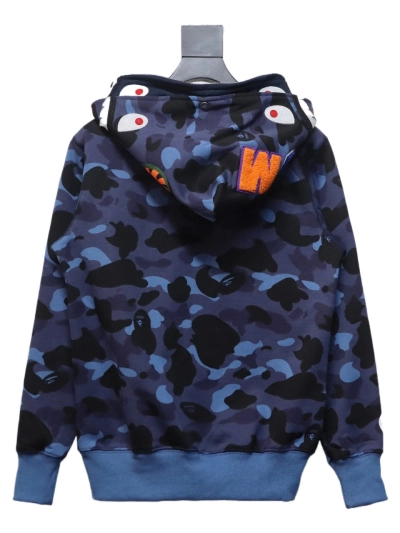 BAPE shark head tiger head zipper camouflage double hooded hoodie Dark blue 02