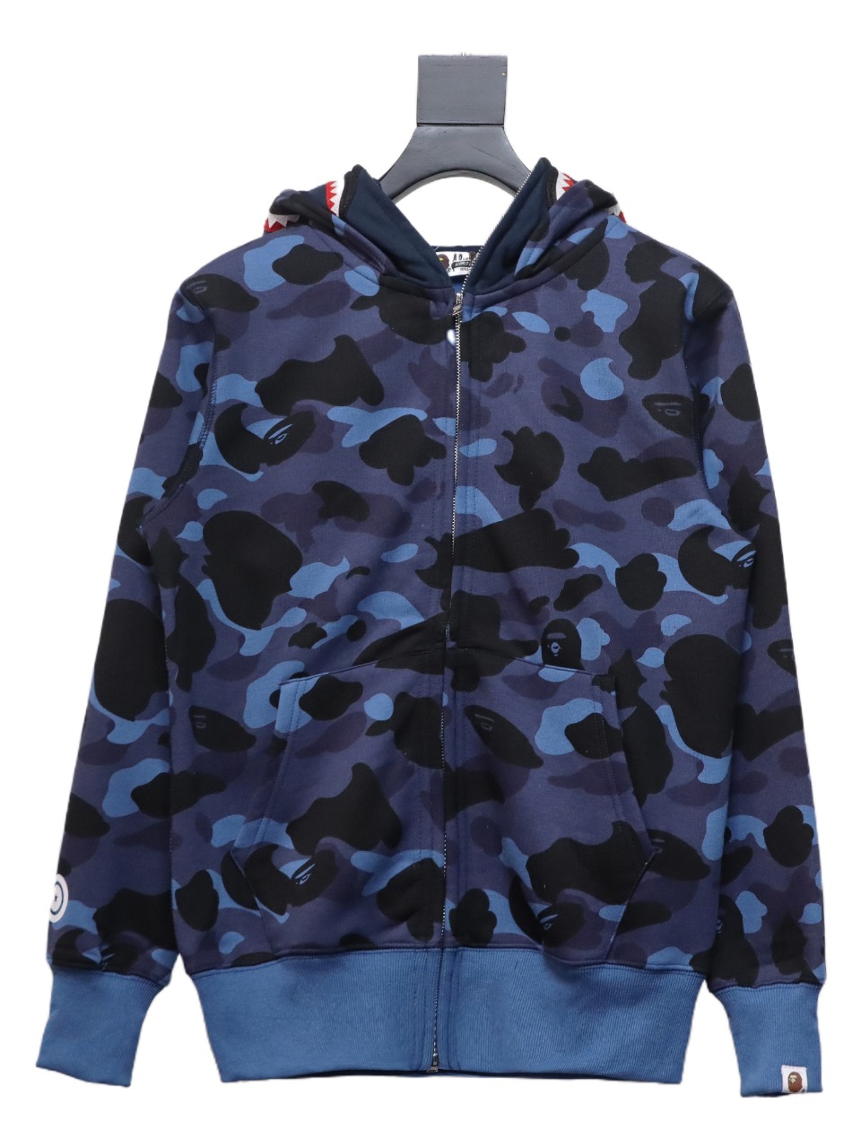 BAPE shark head tiger head zipper camouflage double hooded hoodie Dark blue