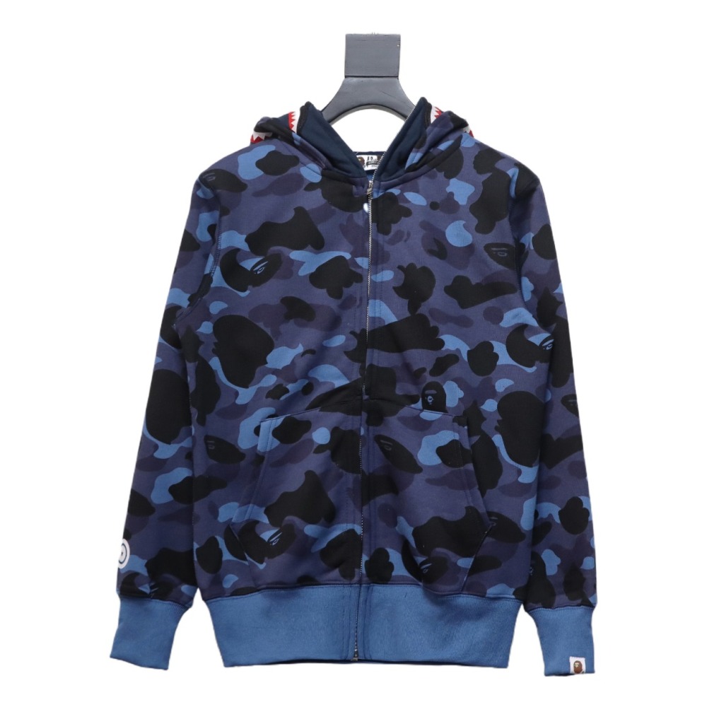 BAPE shark head tiger head zipper camouflage double hooded hoodie Dark blue