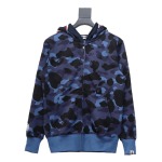 BAPE shark head tiger head zipper camouflage double hooded hoodie Dark blue