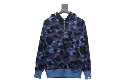 BAPE shark head tiger head zipper camouflage double hooded hoodie Dark blue 01