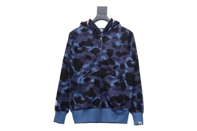 BAPE shark head tiger head zipper camouflage double hooded hoodie Dark blue 01