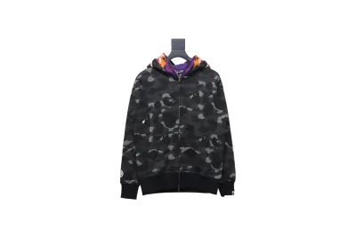 BAPE shark head tiger head zipper camouflage double hooded hoodie dark gray 02