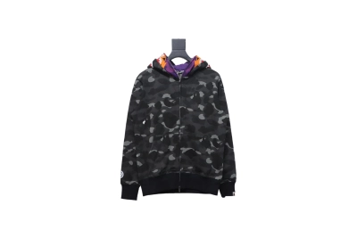 BAPE shark head tiger head zipper camouflage double hooded hoodie dark gray 02