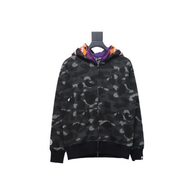 BAPE shark head tiger head zipper camouflage double hooded hoodie dark gray 02