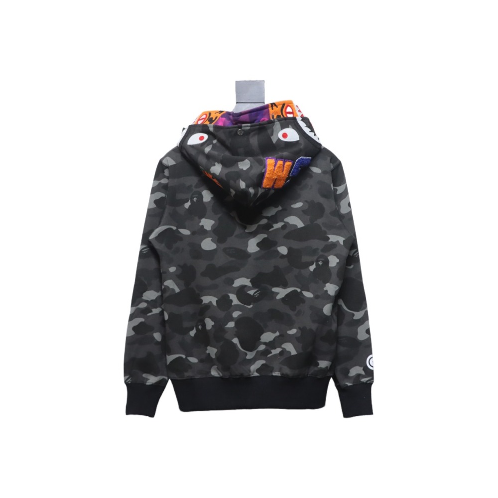 BAPE shark head tiger head zipper camouflage double hooded hoodie dark gray