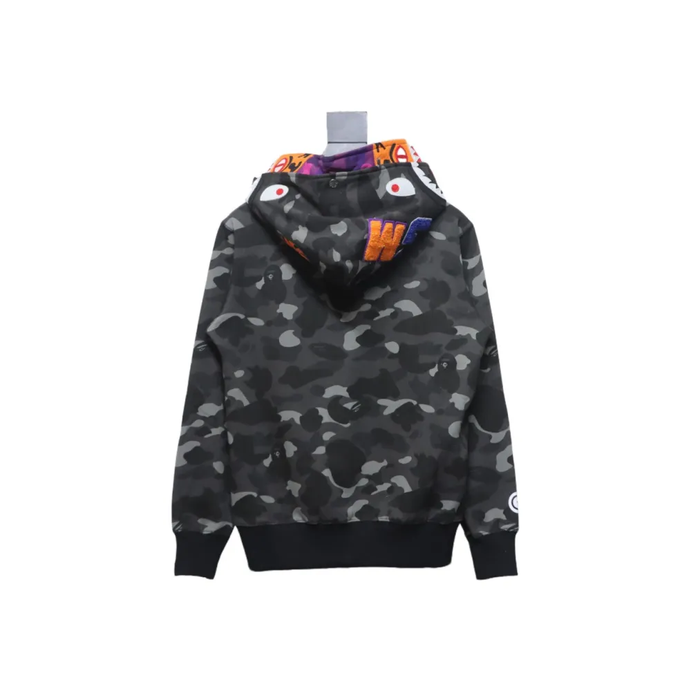 BAPE shark head tiger head zipper camouflage double hooded hoodie dark gray