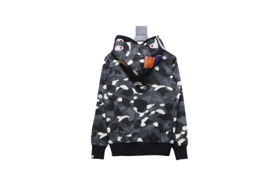 BAPE shark head tiger head zipper luminous camouflage double hooded hoodie 1902 02