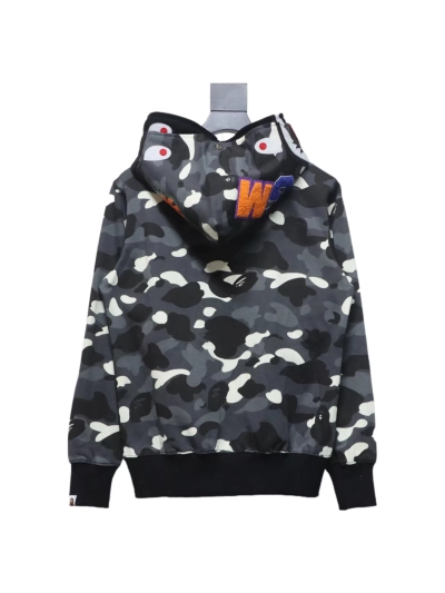 BAPE shark head tiger head zipper luminous camouflage double hooded hoodie 1902 02
