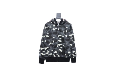 BAPE shark head tiger head zipper luminous camouflage double hooded hoodie 1902 01