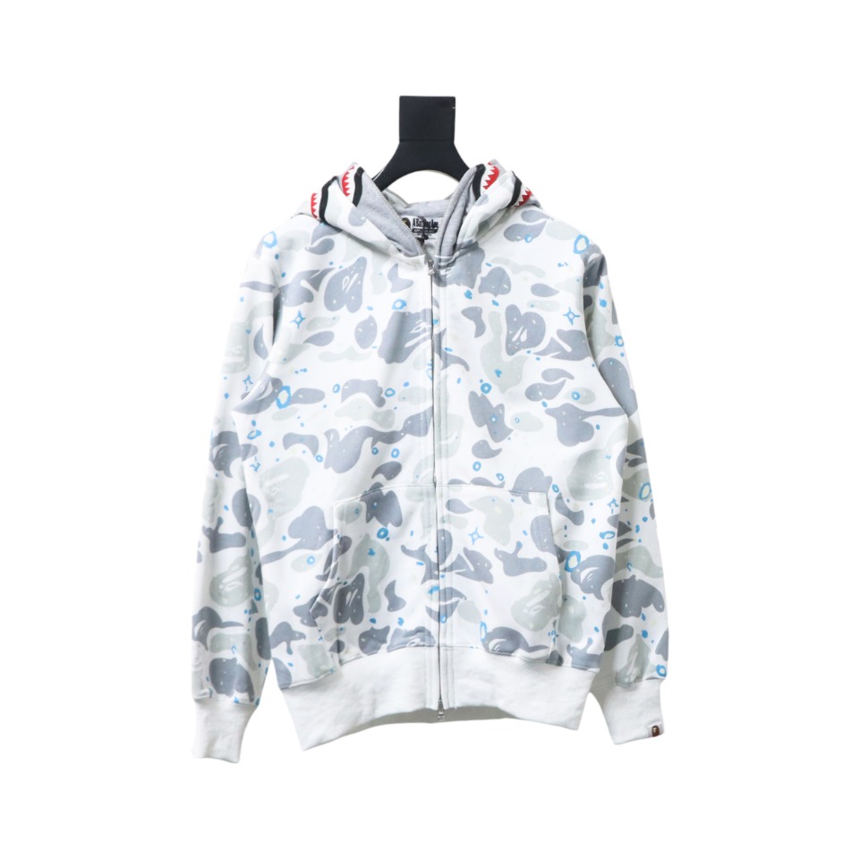 BAPE shark head tiger head zipper starry camouflage double hooded hoodie 1901