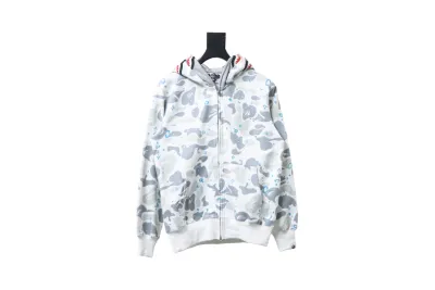 BAPE shark head tiger head zipper starry camouflage double hooded hoodie 1901 01