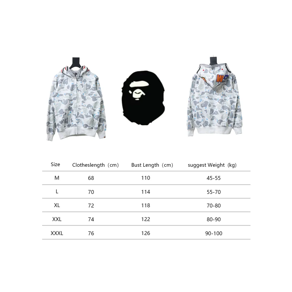 BAPE shark head tiger head zipper starry camouflage double hooded hoodie 1901