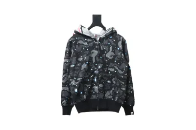 BAPE shark head tiger head zipper starry camouflage double hooded hoodie 1902 01