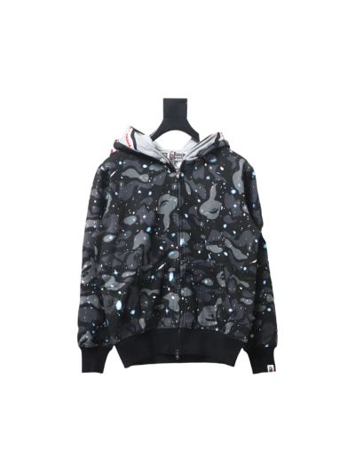 BAPE shark head tiger head zipper starry camouflage double hooded hoodie 1902 01