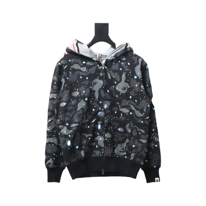 BAPE shark head tiger head zipper starry camouflage double hooded hoodie 1902