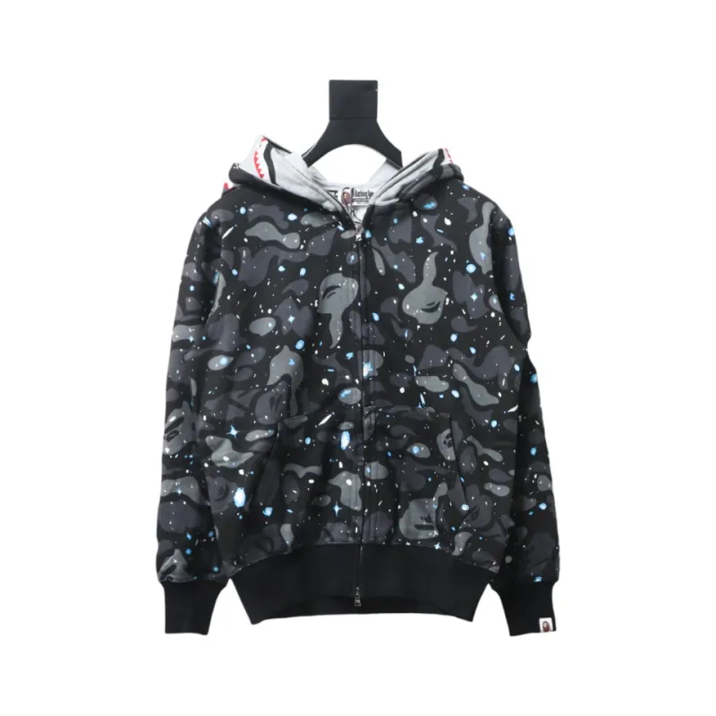 BAPE shark head tiger head zipper starry camouflage double hooded hoodie 1902