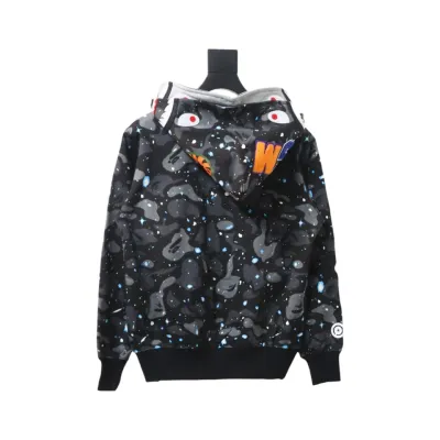 BAPE shark head tiger head zipper starry camouflage double hooded hoodie 1902 02