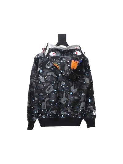 BAPE shark head tiger head zipper starry camouflage double hooded hoodie 1902 02