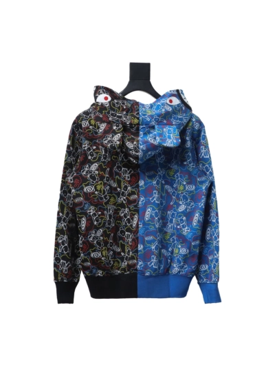 BAPE x MEDICOM TOY joint violent bear shark double camouflage hooded hoodie 02