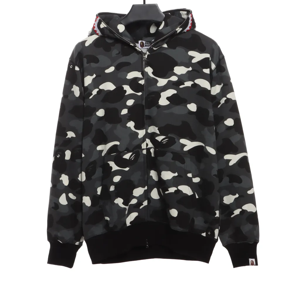  BAPE classic black and white camouflage splicing luminous hoodie 1901