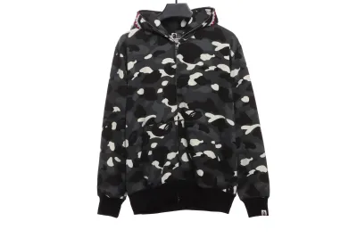 BAPE classic black and white camouflage splicing luminous hoodie 1901 01