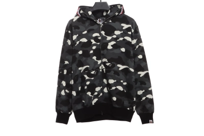 BAPE classic black and white camouflage splicing luminous hoodie 1901 01