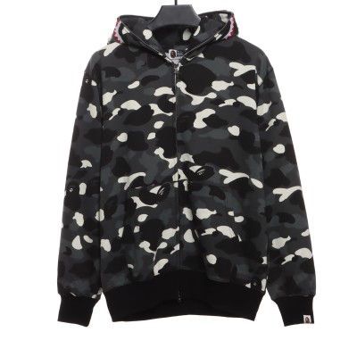 BAPE classic black and white camouflage splicing luminous hoodie 1901 01