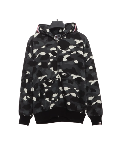 BAPE classic black and white camouflage splicing luminous hoodie 1901 01
