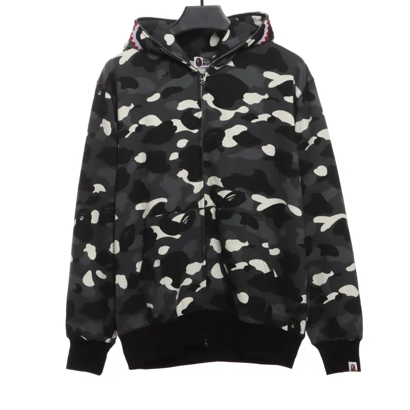  BAPE classic black and white camouflage splicing luminous hoodie 1901