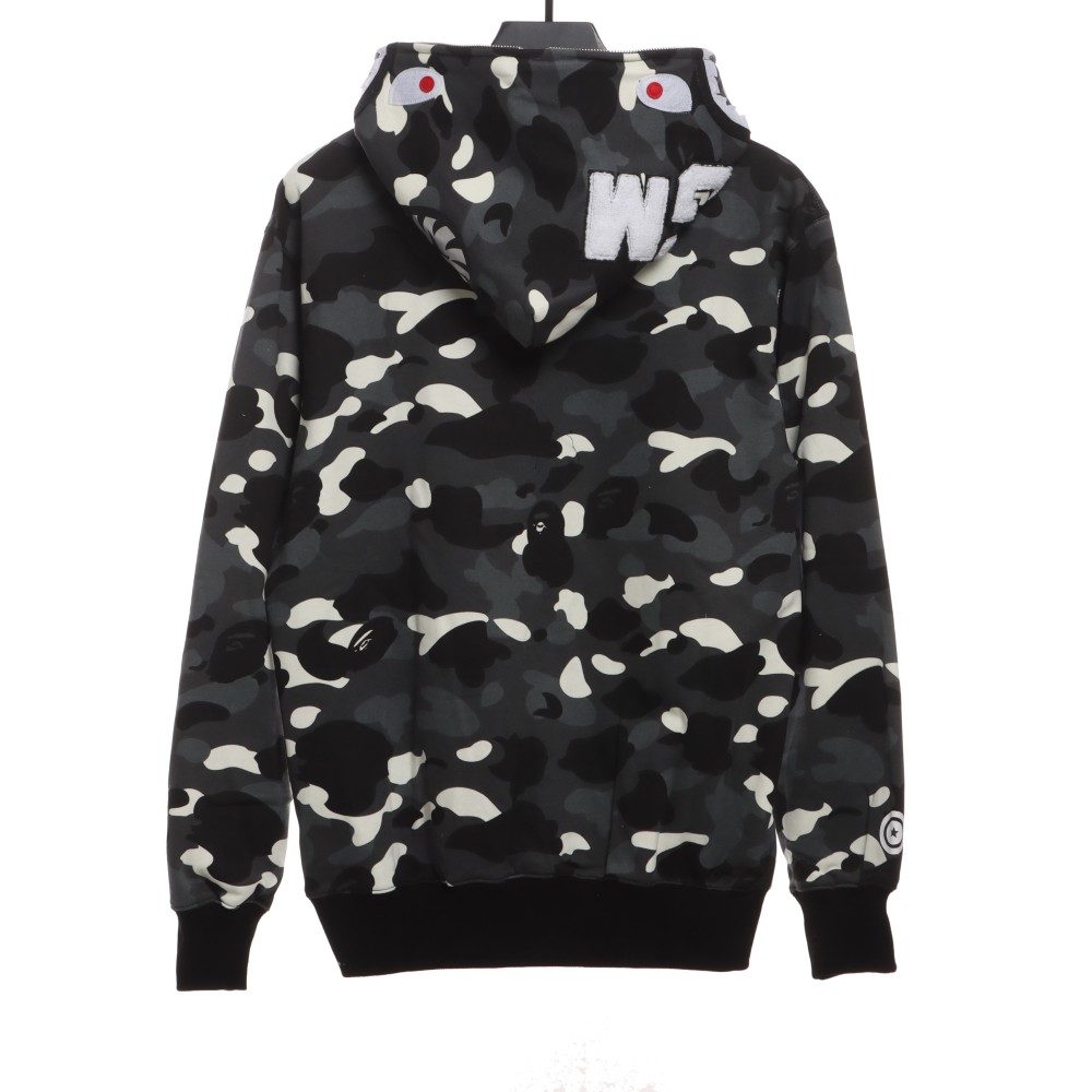 BAPE classic black and white camouflage splicing luminous hoodie 1901