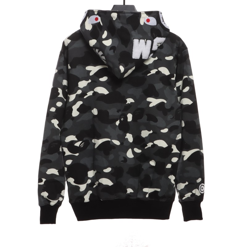 BAPE classic black and white camouflage splicing luminous hoodie 1901