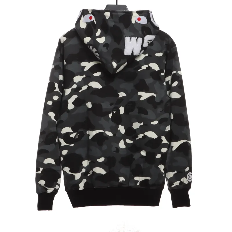  BAPE classic black and white camouflage splicing luminous hoodie 1901